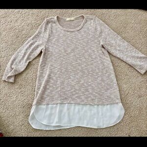 Girls Sporano Beige Thin Knit Sweater with White Hem